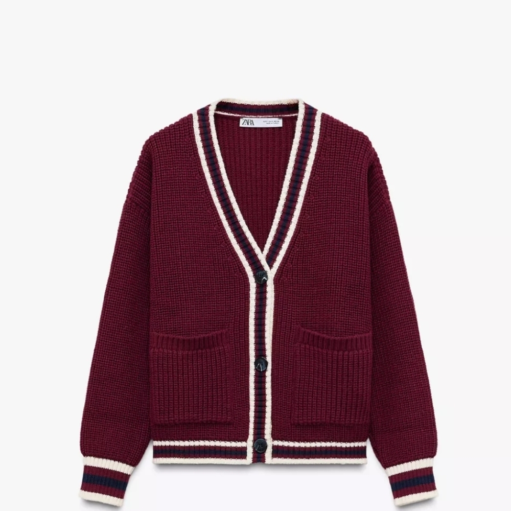 Zara Burgundy Cardigan with White Trim